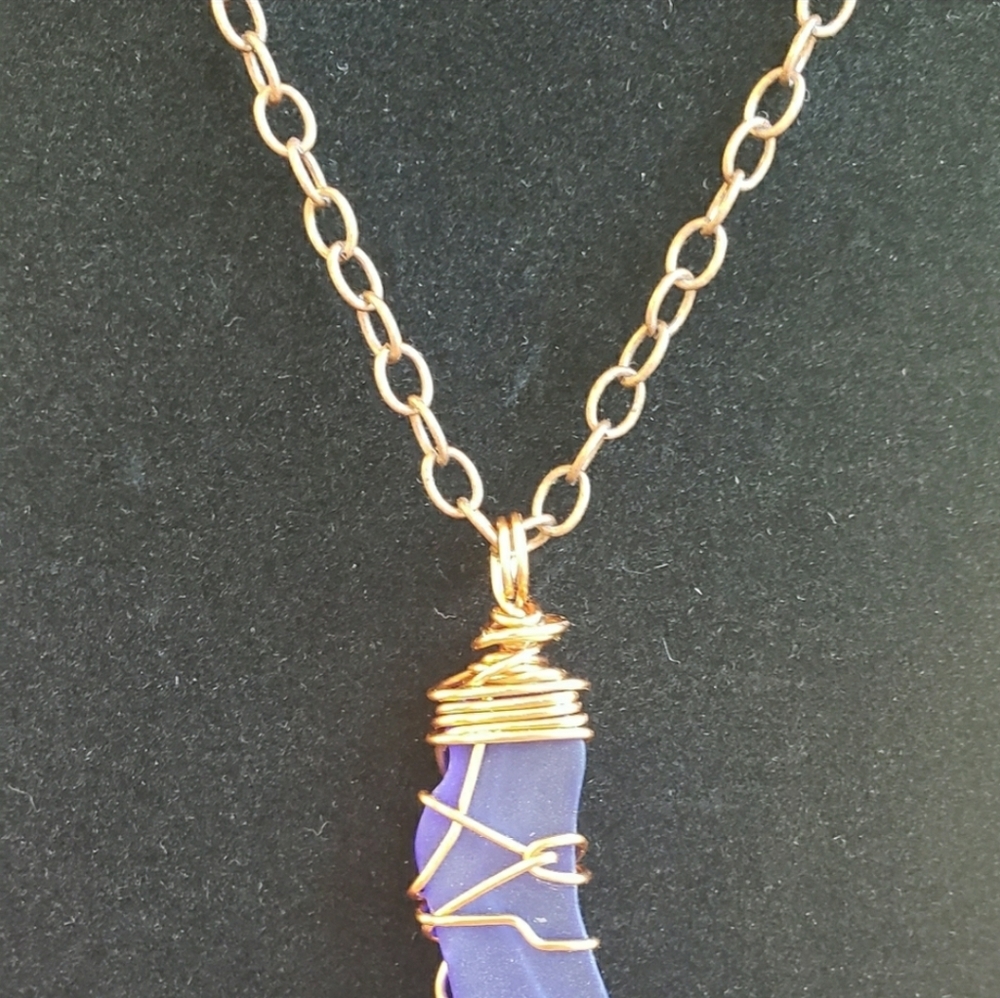 Copper Wire Wrapped Sea Glass~ Cobalt - Picture 3 of 3